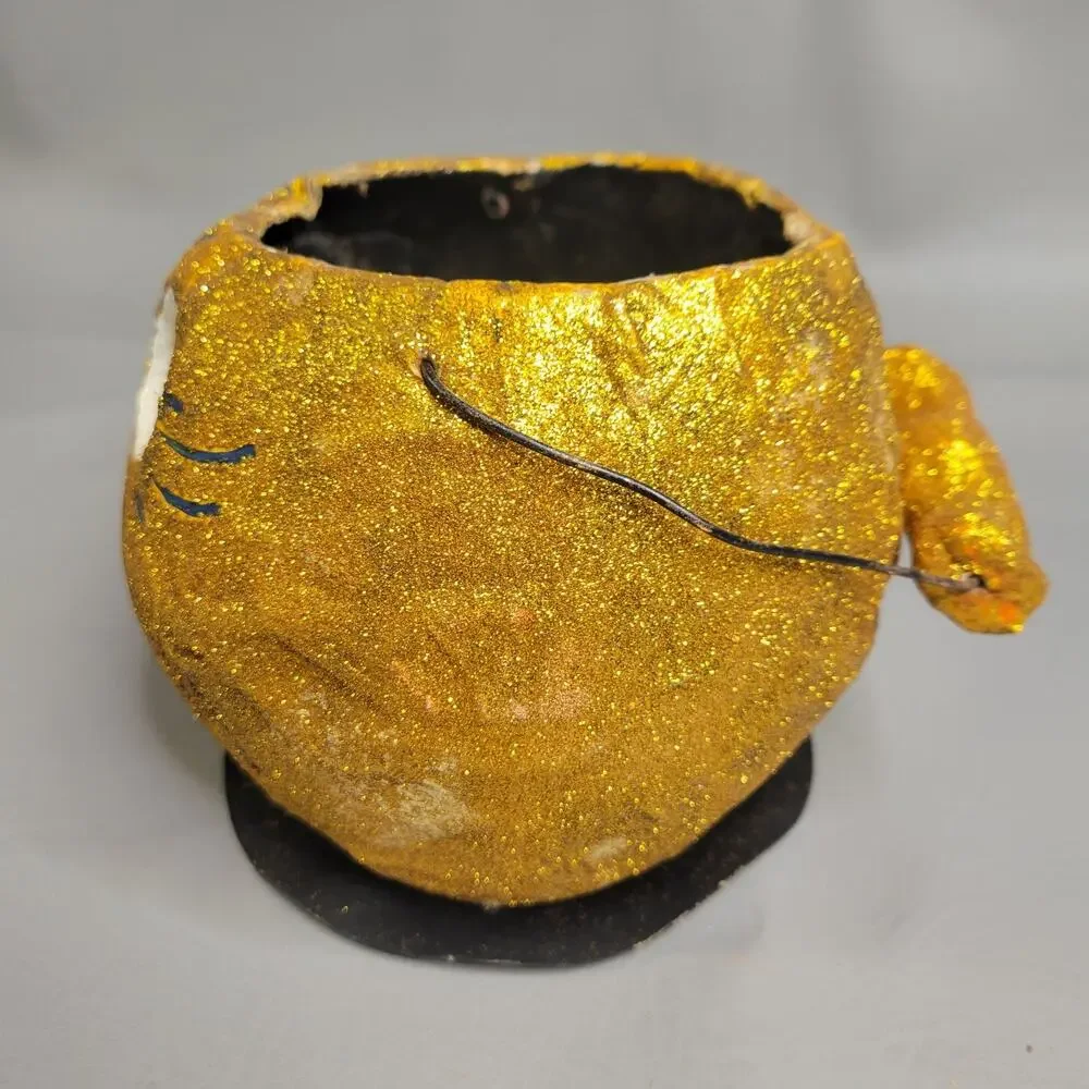 Dept. 56 Halloween Paper Mache Jack-O-Lantern Pumpkin Glitter Candy Bucket Pail